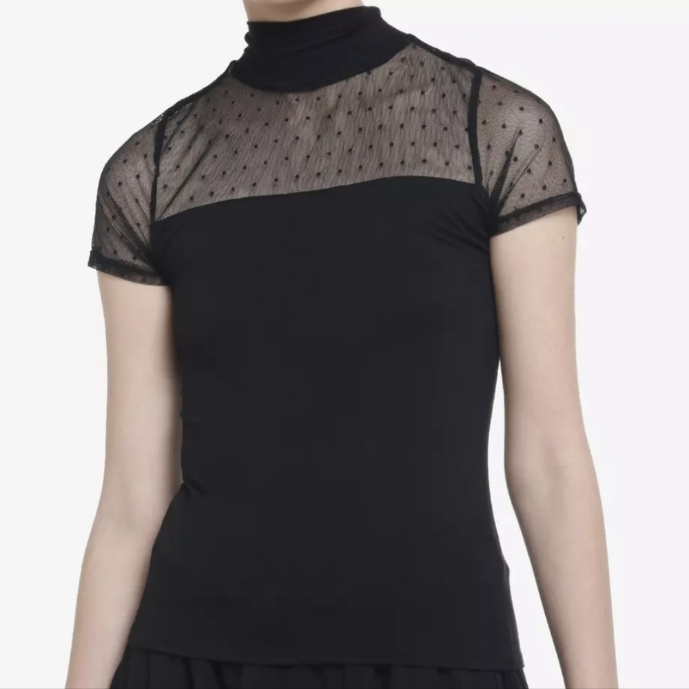 Midnight Hour Mock Neck Dotted Mesh Top